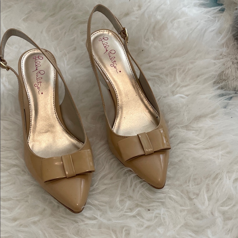 Lilly Pulitzer Tan Slingback Heels with Bow
